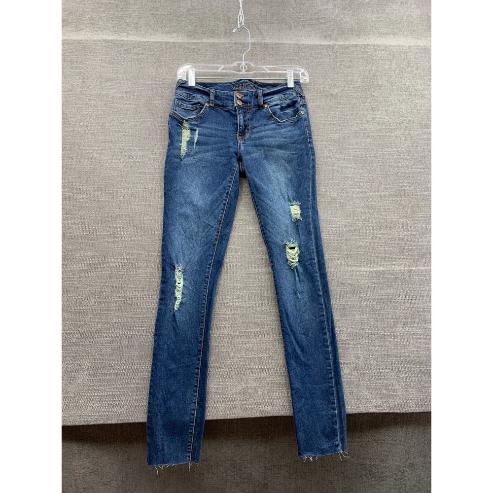 Vanity Skinny Jeans Women 27 Regular Blue Denim Distressed Cotton Raw Hem Casual